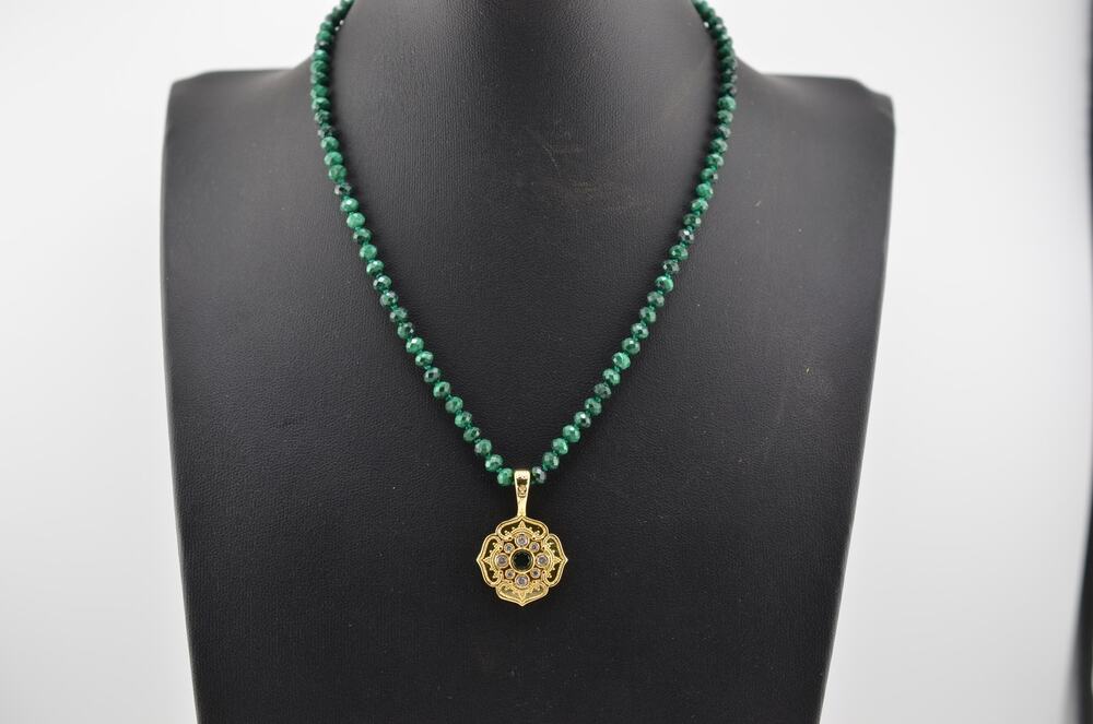 Rachel Reinhardt Malachite and Gold Fleur Pendant Necklace